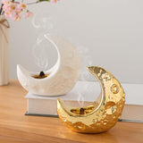 Maxbell Crescent Moon Incense Burner Porcelain Decoration for SPA Office Living Room White