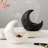 Maxbell Crescent Moon Incense Burner Porcelain Decoration for SPA Office Living Room White