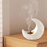 Maxbell Crescent Moon Incense Burner Porcelain Decoration for SPA Office Living Room White
