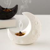 Maxbell Crescent Moon Incense Burner Porcelain Decoration for SPA Office Living Room White