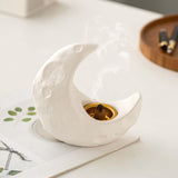 Maxbell Crescent Moon Incense Burner Porcelain Decoration for SPA Office Living Room White