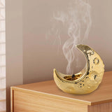 Maxbell Crescent Moon Incense Burner Porcelain Decoration for SPA Office Living Room Gold
