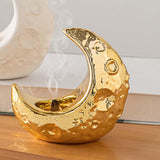 Maxbell Crescent Moon Incense Burner Porcelain Decoration for SPA Office Living Room Gold