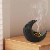 Maxbell Crescent Moon Incense Burner Porcelain Decoration for SPA Office Living Room Black