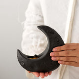 Maxbell Crescent Moon Incense Burner Porcelain Decoration for SPA Office Living Room Black