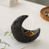 Maxbell Crescent Moon Incense Burner Porcelain Decoration for SPA Office Living Room Black