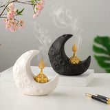 Maxbell Moon Incense Burner Desktop Moon Sculpture for Yoga Office Decor Accessories White