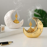 Maxbell Moon Incense Burner Desktop Moon Sculpture for Yoga Office Decor Accessories White