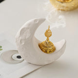Maxbell Moon Incense Burner Desktop Moon Sculpture for Yoga Office Decor Accessories White