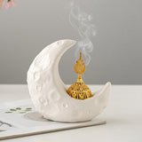 Maxbell Moon Incense Burner Desktop Moon Sculpture for Yoga Office Decor Accessories White