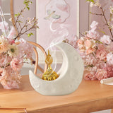 Maxbell Moon Incense Burner Desktop Moon Sculpture for Yoga Office Decor Accessories White