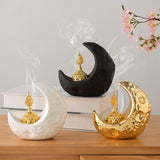 Maxbell Moon Incense Burner Desktop Moon Sculpture for Yoga Office Decor Accessories Gold