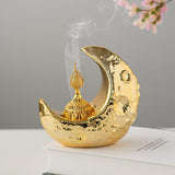 Maxbell Moon Incense Burner Desktop Moon Sculpture for Yoga Office Decor Accessories Gold