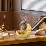 Maxbell Moon Incense Burner Desktop Moon Sculpture for Yoga Office Decor Accessories Gold