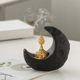 Maxbell Moon Incense Burner Desktop Moon Sculpture for Yoga Office Decor Accessories Black