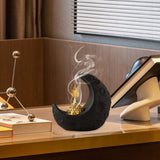 Maxbell Moon Incense Burner Desktop Moon Sculpture for Yoga Office Decor Accessories Black