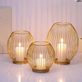 Maxbell Metal Cage Candlestick Hollow Out Candelabra Home Party Pillar Candle Holder 15cmx15cm Golden