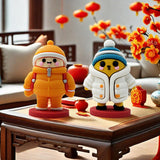 Maxbell Mini Desk Statue Doll Sculpture Tabletop Centerpiece Home Miniature Figurine Orange Coat