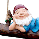 Maxbell Resin Sculpture Hanging Dwarf Figurine Patio Gnome on A Swing Garden Statue