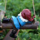 Maxbell Resin Sculpture Hanging Dwarf Figurine Patio Gnome on A Swing Garden Statue