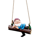 Maxbell Resin Sculpture Hanging Dwarf Figurine Patio Gnome on A Swing Garden Statue