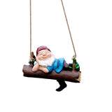 Maxbell Resin Sculpture Hanging Dwarf Figurine Patio Gnome on A Swing Garden Statue