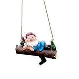 Maxbell Resin Sculpture Hanging Dwarf Figurine Patio Gnome on A Swing Garden Statue
