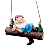Maxbell Resin Sculpture Hanging Dwarf Figurine Patio Gnome on A Swing Garden Statue