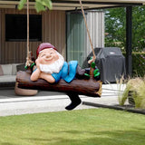 Maxbell Resin Sculpture Hanging Dwarf Figurine Patio Gnome on A Swing Garden Statue