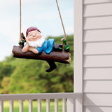 Maxbell Resin Sculpture Hanging Dwarf Figurine Patio Gnome on A Swing Garden Statue