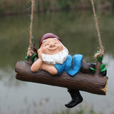 Maxbell Resin Sculpture Hanging Dwarf Figurine Patio Gnome on A Swing Garden Statue