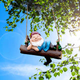 Maxbell Resin Sculpture Hanging Dwarf Figurine Patio Gnome on A Swing Garden Statue