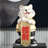 Maxbell Lucky Cat Statue Resin Sculpture Dining Room Mascot Cat Fortune Cat Figurine