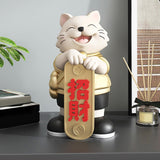 Maxbell Lucky Cat Statue Resin Sculpture Dining Room Mascot Cat Fortune Cat Figurine