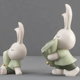 Maxbell Flower Vase Rabbit Figurine Sculpture Bedroom Living Room Resin Bunny Statue Sit 17cmx24cm