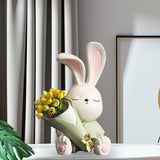 Maxbell Flower Vase Rabbit Figurine Sculpture Bedroom Living Room Resin Bunny Statue Sit 17cmx24cm