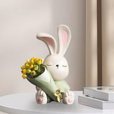 Maxbell Flower Vase Rabbit Figurine Sculpture Bedroom Living Room Resin Bunny Statue Sit 17cmx24cm
