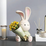 Maxbell Flower Vase Rabbit Figurine Sculpture Bedroom Living Room Resin Bunny Statue Sit 17cmx24cm
