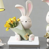 Maxbell Flower Vase Rabbit Figurine Sculpture Bedroom Living Room Resin Bunny Statue Sit 17cmx24cm