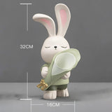 Maxbell Flower Vase Rabbit Figurine Sculpture Bedroom Living Room Resin Bunny Statue Stand 16cmx32cm