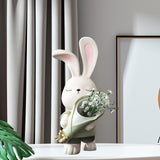 Maxbell Flower Vase Rabbit Figurine Sculpture Bedroom Living Room Resin Bunny Statue Stand 16cmx32cm