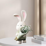 Maxbell Flower Vase Rabbit Figurine Sculpture Bedroom Living Room Resin Bunny Statue Stand 16cmx32cm