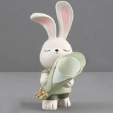 Maxbell Flower Vase Rabbit Figurine Sculpture Bedroom Living Room Resin Bunny Statue Stand 16cmx32cm