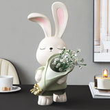 Maxbell Flower Vase Rabbit Figurine Sculpture Bedroom Living Room Resin Bunny Statue Stand 16cmx32cm