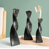 Maxbell 3x Plant Pot Slender Geometric Planter Farmhouse Ceramic Twisted Flower Vase Black
