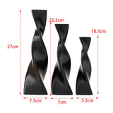 Maxbell 3x Plant Pot Slender Geometric Planter Farmhouse Ceramic Twisted Flower Vase Black