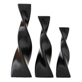 Maxbell 3x Plant Pot Slender Geometric Planter Farmhouse Ceramic Twisted Flower Vase Black