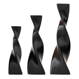 Maxbell 3x Plant Pot Slender Geometric Planter Farmhouse Ceramic Twisted Flower Vase Black