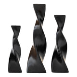 Maxbell 3x Plant Pot Slender Geometric Planter Farmhouse Ceramic Twisted Flower Vase Black