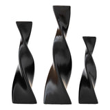 Maxbell 3x Plant Pot Slender Geometric Planter Farmhouse Ceramic Twisted Flower Vase Black